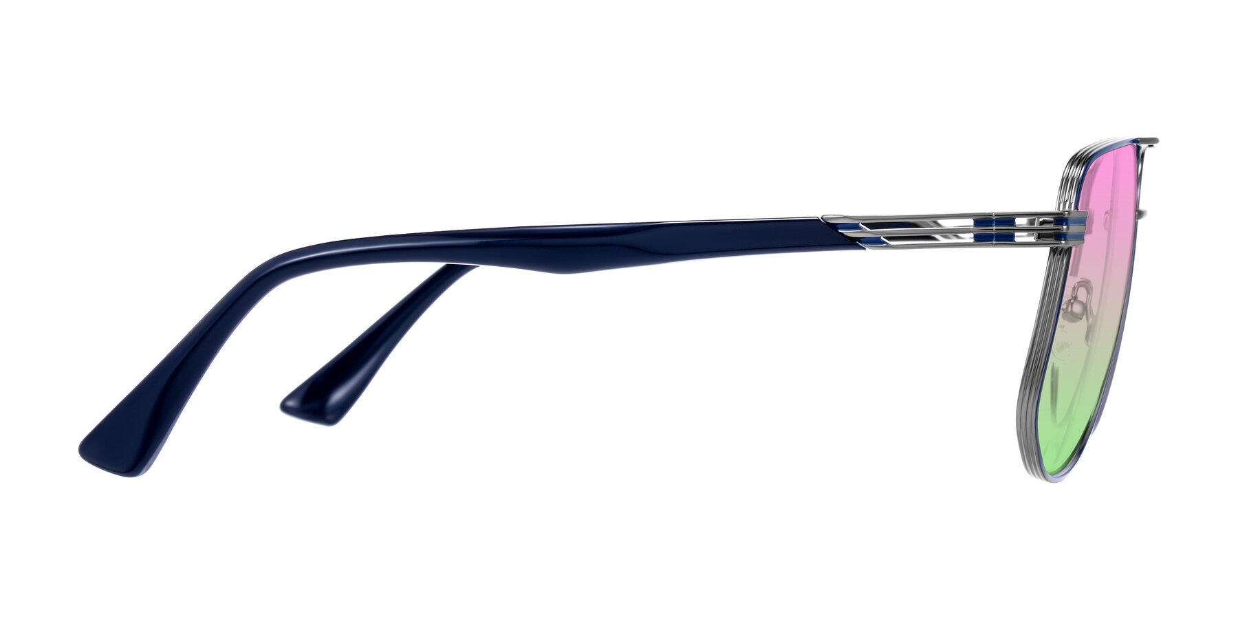 Side of Lovonin in Gunmetal/Blue with Pink / Green Gradient Lenses