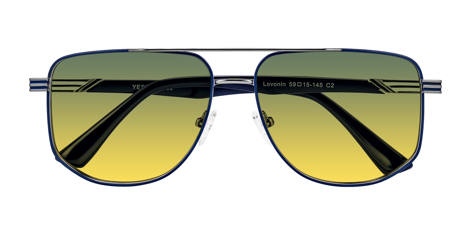 Folded Front of Lovonin in Gunmetal/Blue with Green / Yellow Gradient Lenses
