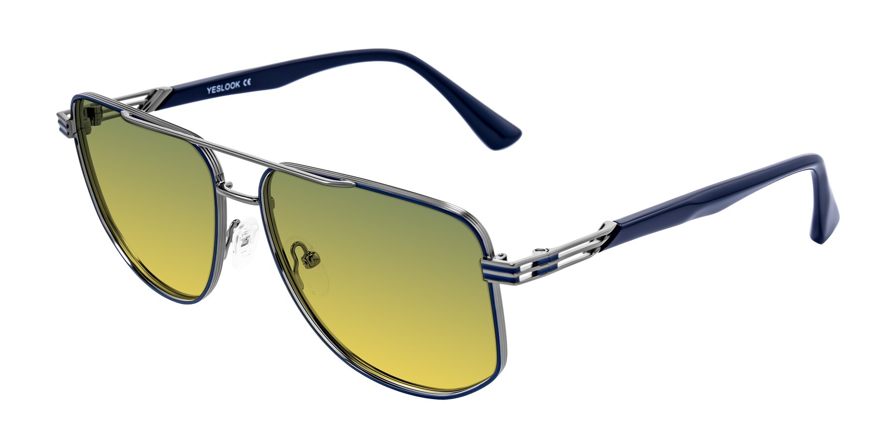 Angle of Lovonin in Gunmetal/Blue with Green / Yellow Gradient Lenses