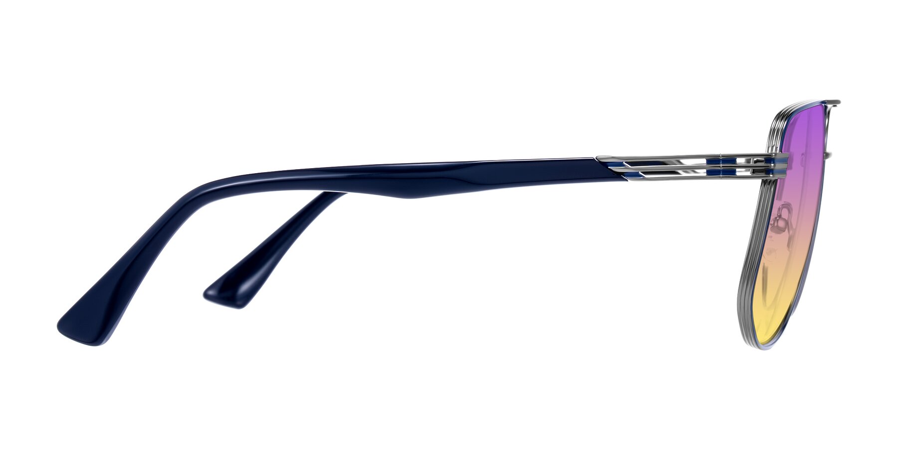 Side of Lovonin in Gunmetal/Blue with Purple / Yellow Gradient Lenses