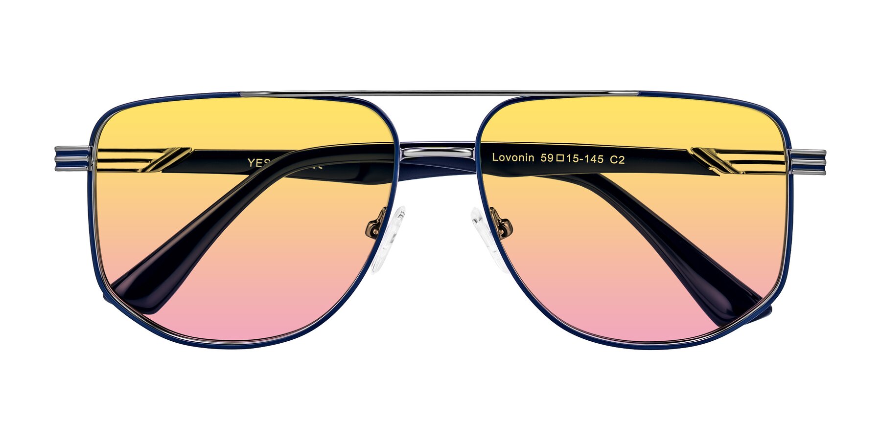 Folded Front of Lovonin in Gunmetal/Blue with Yellow / Pink Gradient Lenses