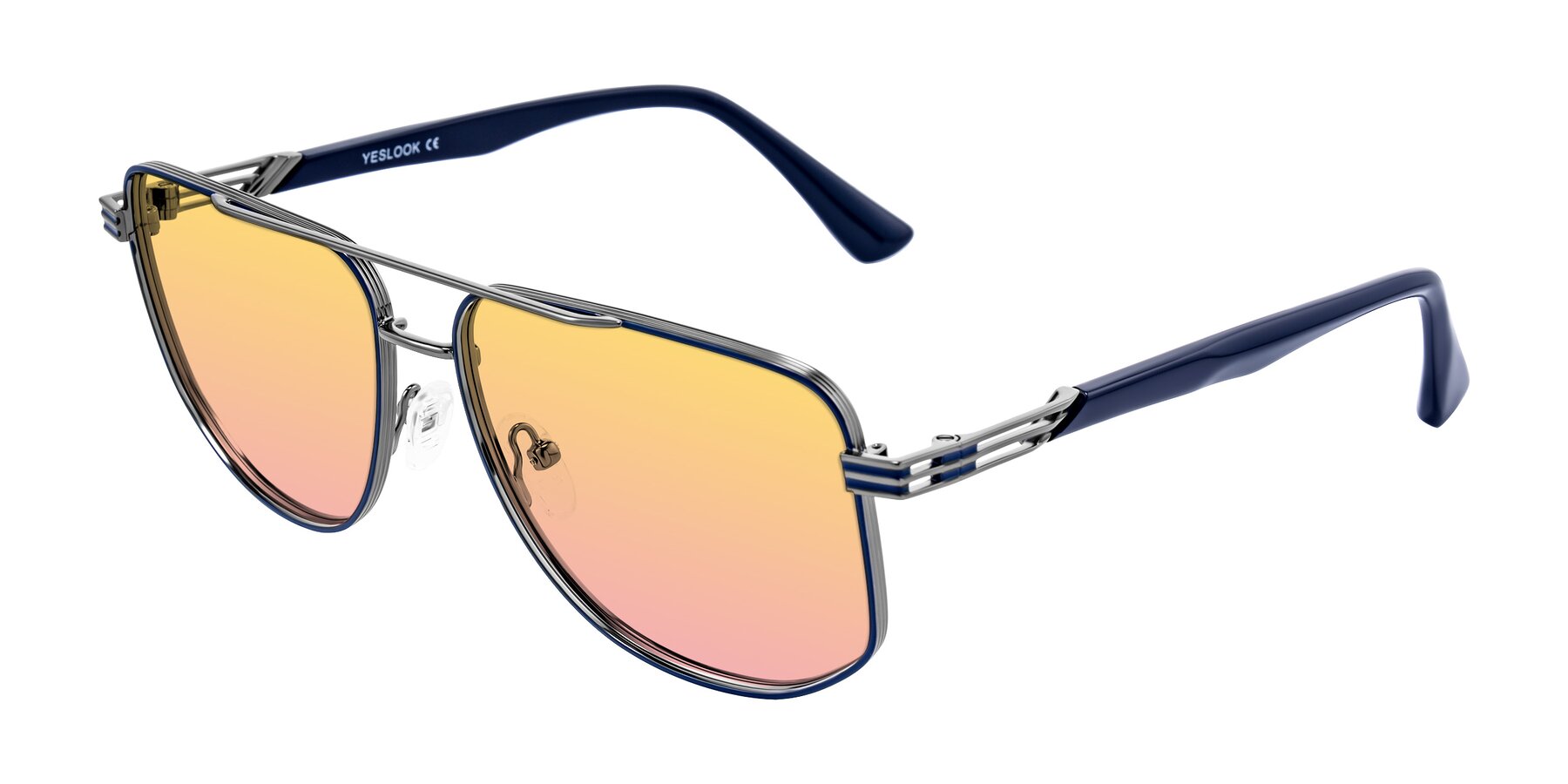 Angle of Lovonin in Gunmetal/Blue with Yellow / Pink Gradient Lenses
