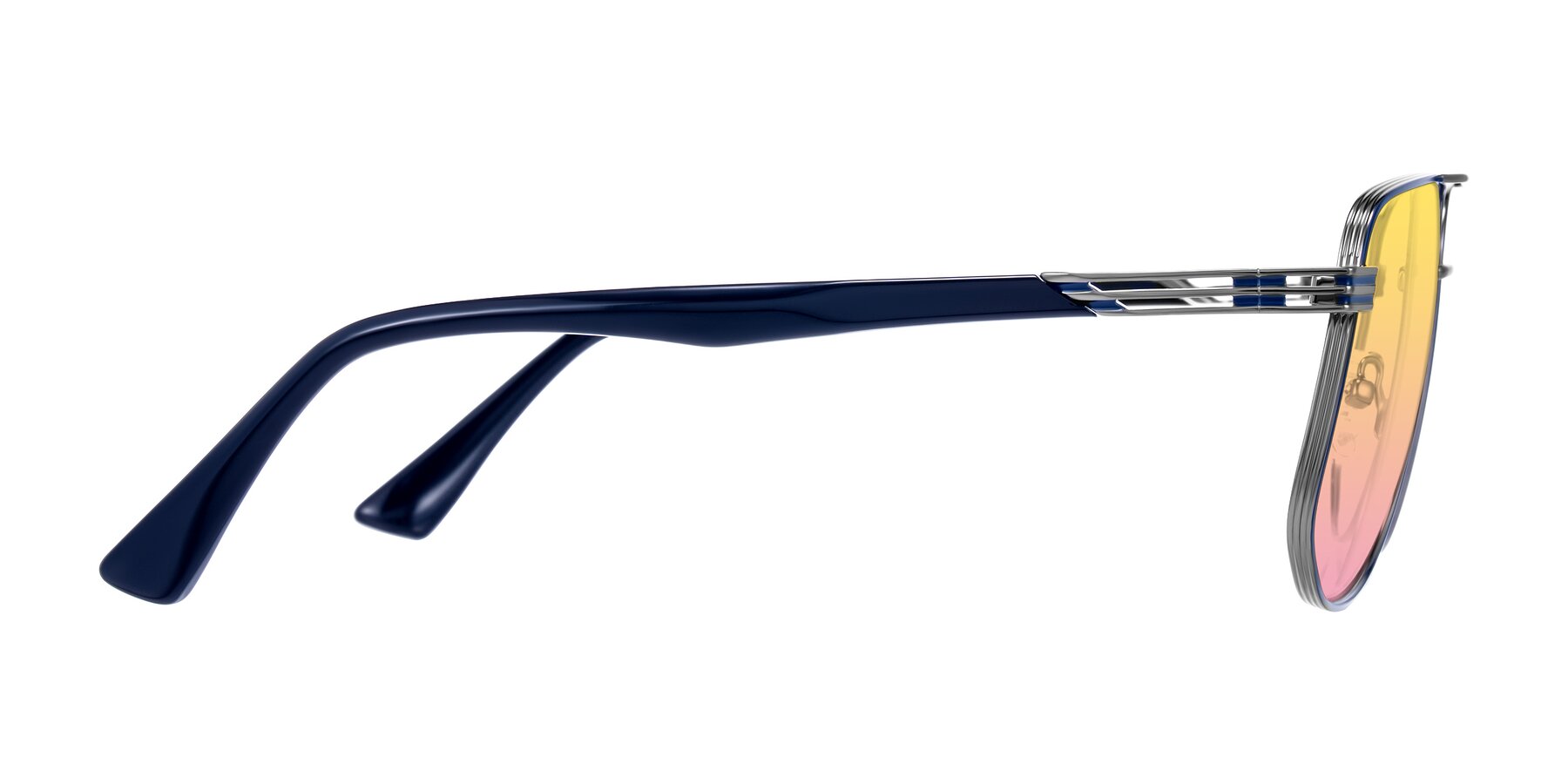 Side of Lovonin in Gunmetal/Blue with Yellow / Pink Gradient Lenses