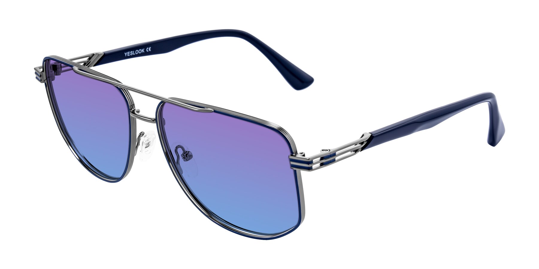 Angle of Lovonin in Gunmetal/Blue with Purple / Blue Gradient Lenses