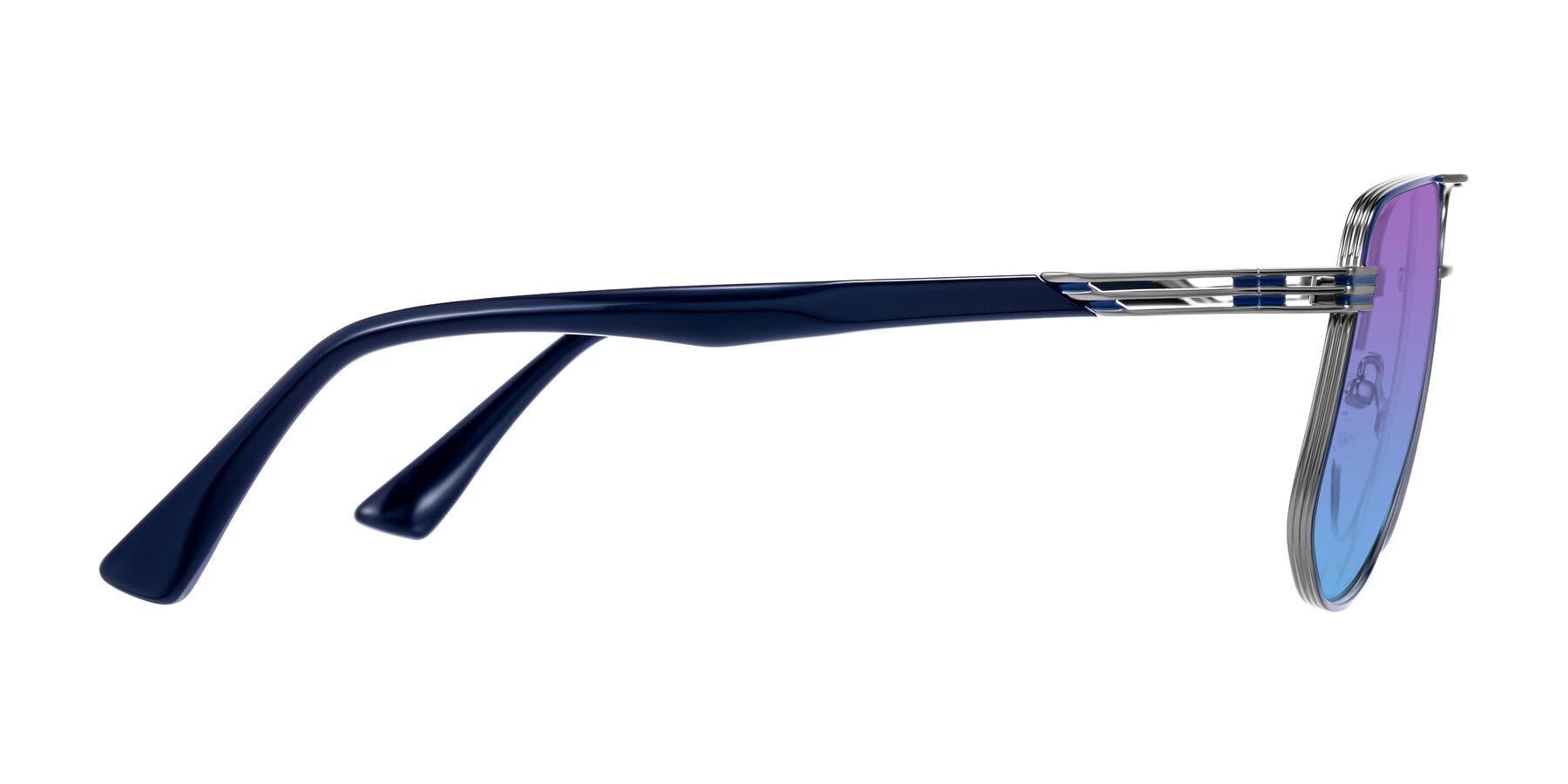 Side of Lovonin in Gunmetal/Blue with Purple / Blue Gradient Lenses