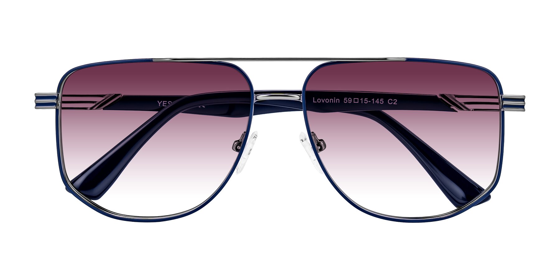Folded Front of Lovonin in Gunmetal/Blue with Wine Gradient Lenses