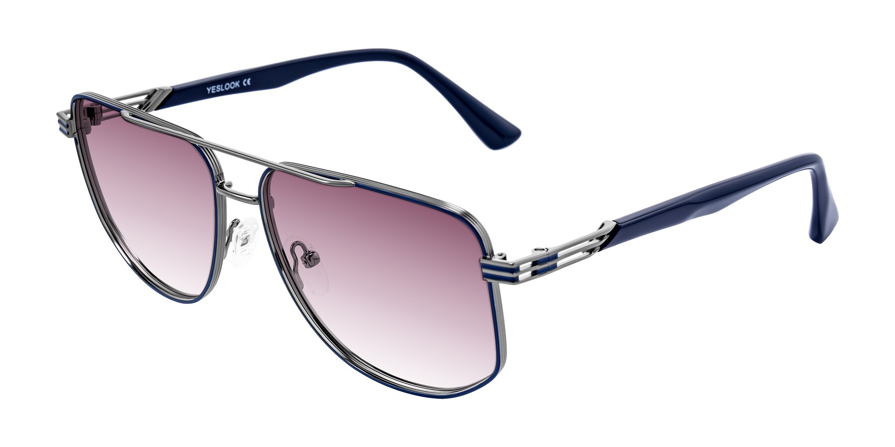 Angle of Lovonin in Gunmetal/Blue with Wine Gradient Lenses