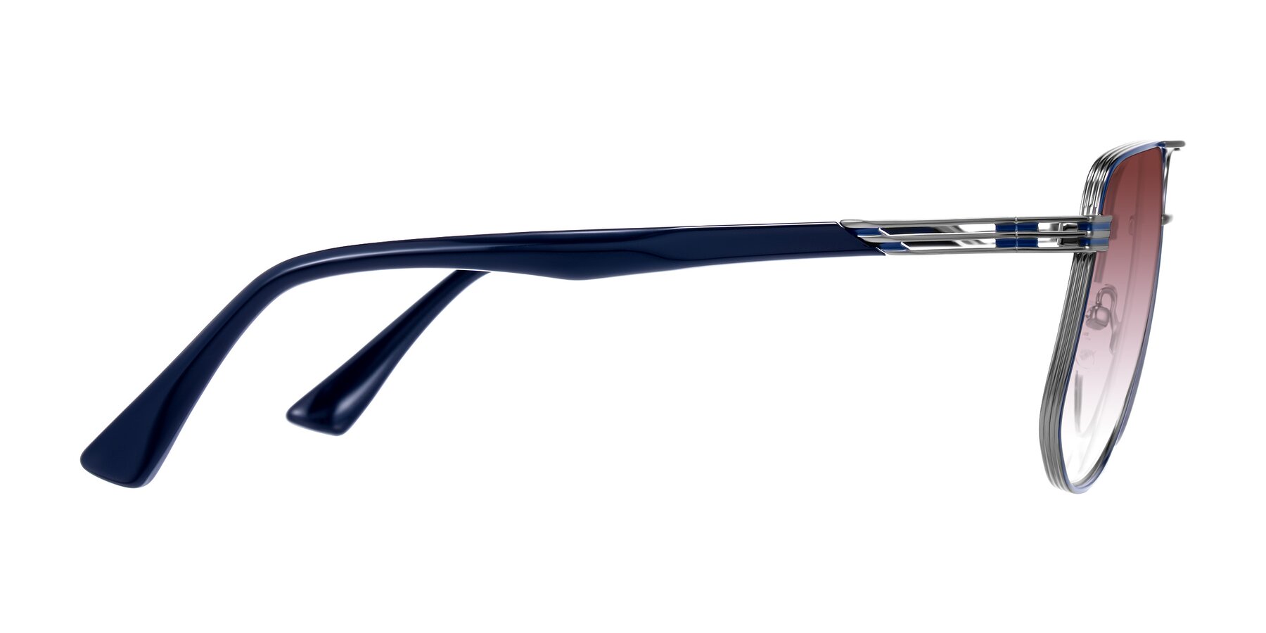 Side of Lovonin in Gunmetal/Blue with Garnet Gradient Lenses