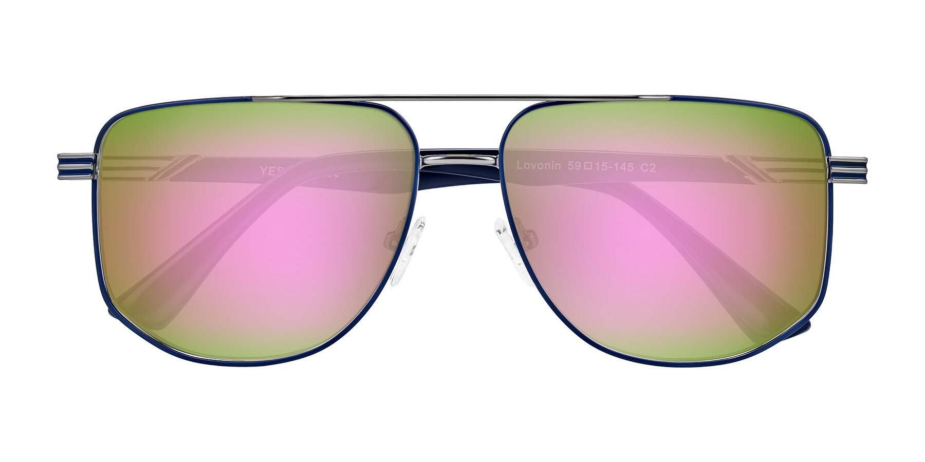 Folded Front of Lovonin in Gunmetal/Blue with Pink Mirrored Lenses