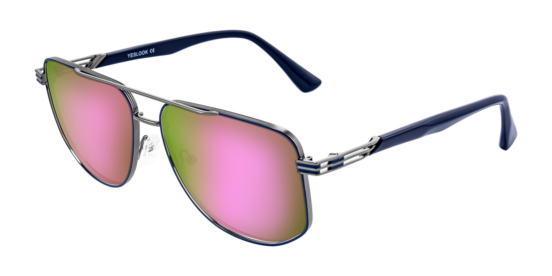 Angle of Lovonin in Gunmetal/Blue with Pink Mirrored Lenses