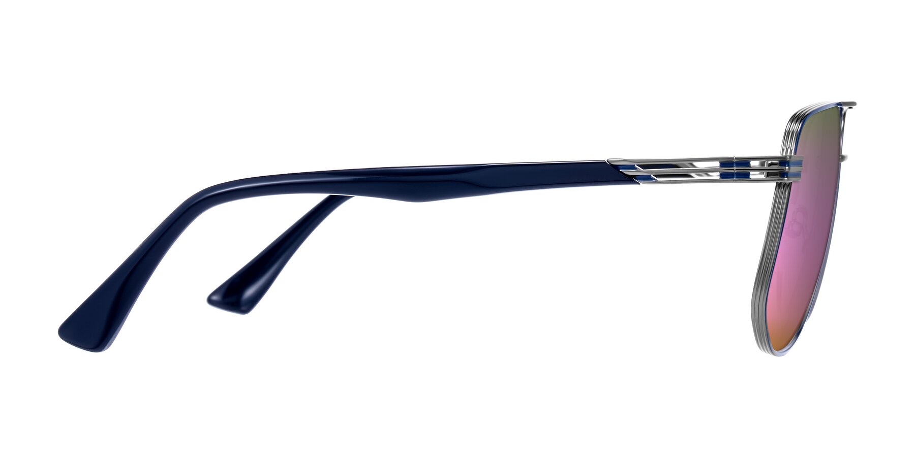 Side of Lovonin in Gunmetal/Blue with Pink Mirrored Lenses