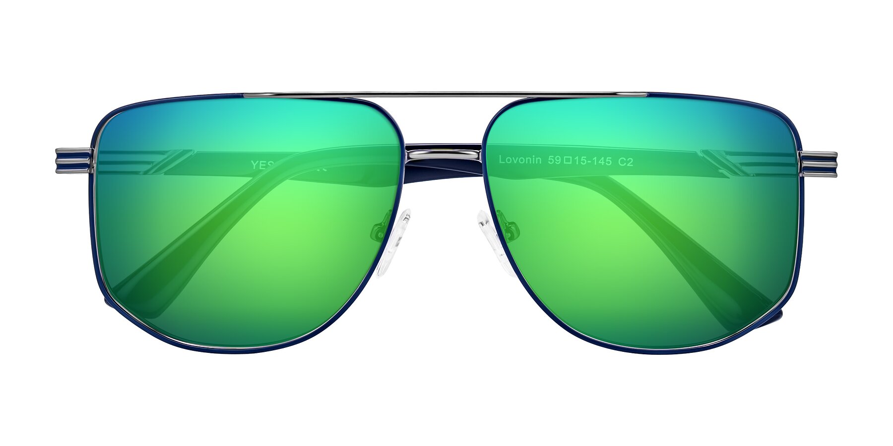Folded Front of Lovonin in Gunmetal/Blue with Green Mirrored Lenses