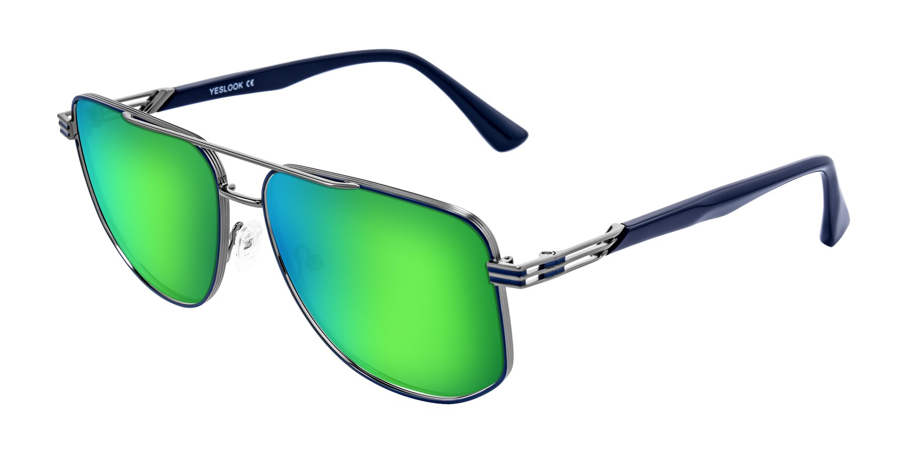 Angle of Lovonin in Gunmetal/Blue with Green Mirrored Lenses