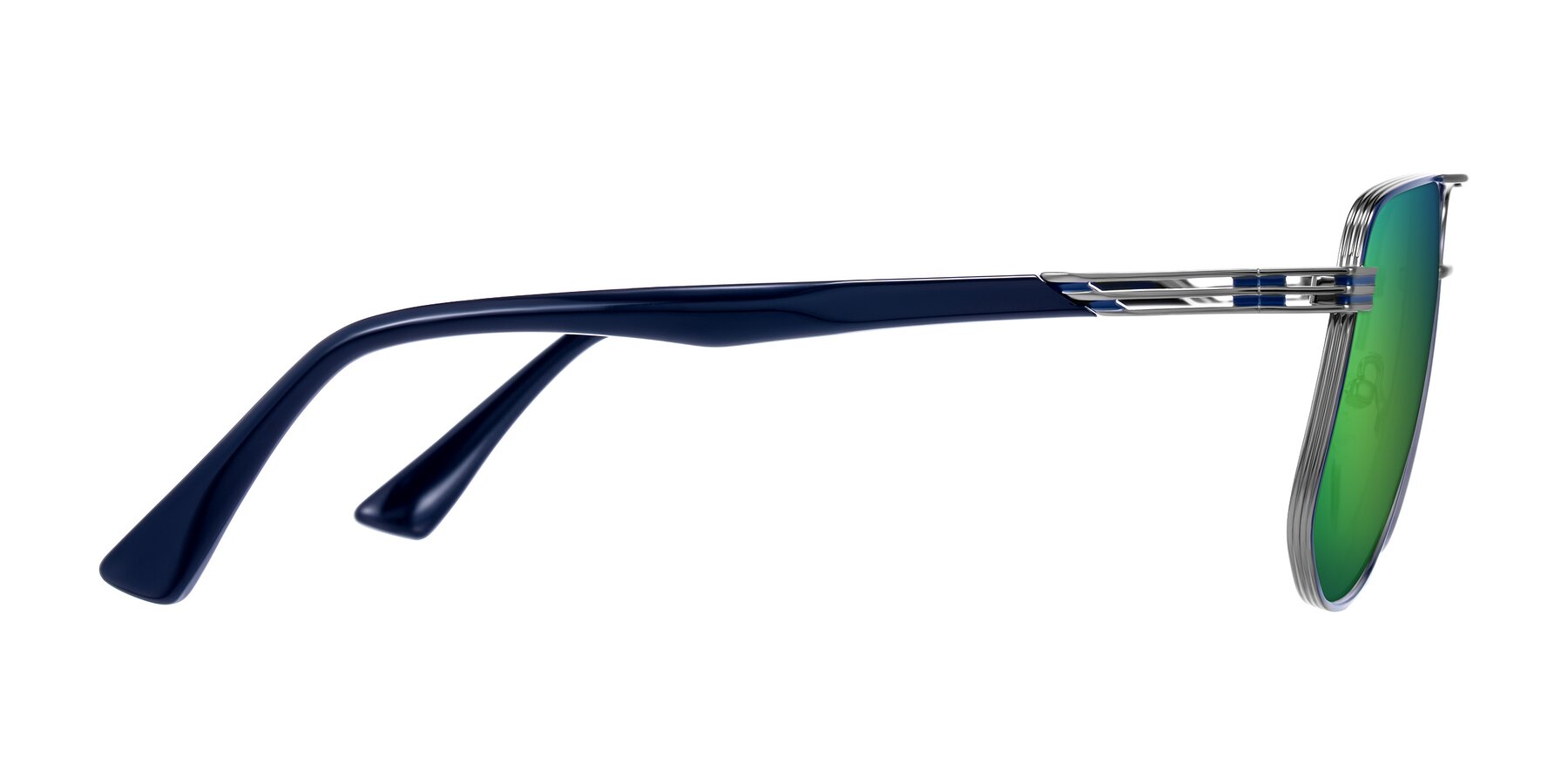 Side of Lovonin in Gunmetal/Blue with Green Mirrored Lenses