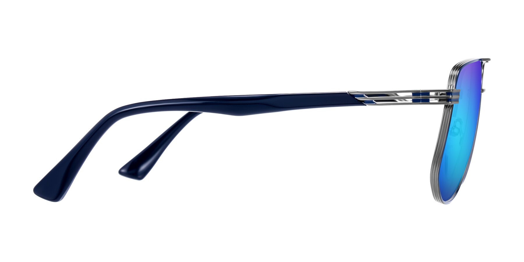 Side of Lovonin in Gunmetal/Blue with Blue Mirrored Lenses