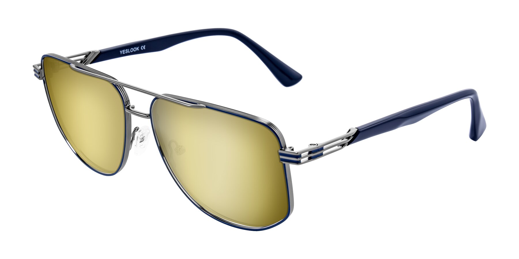 Angle of Lovonin in Gunmetal/Blue with Gold Mirrored Lenses
