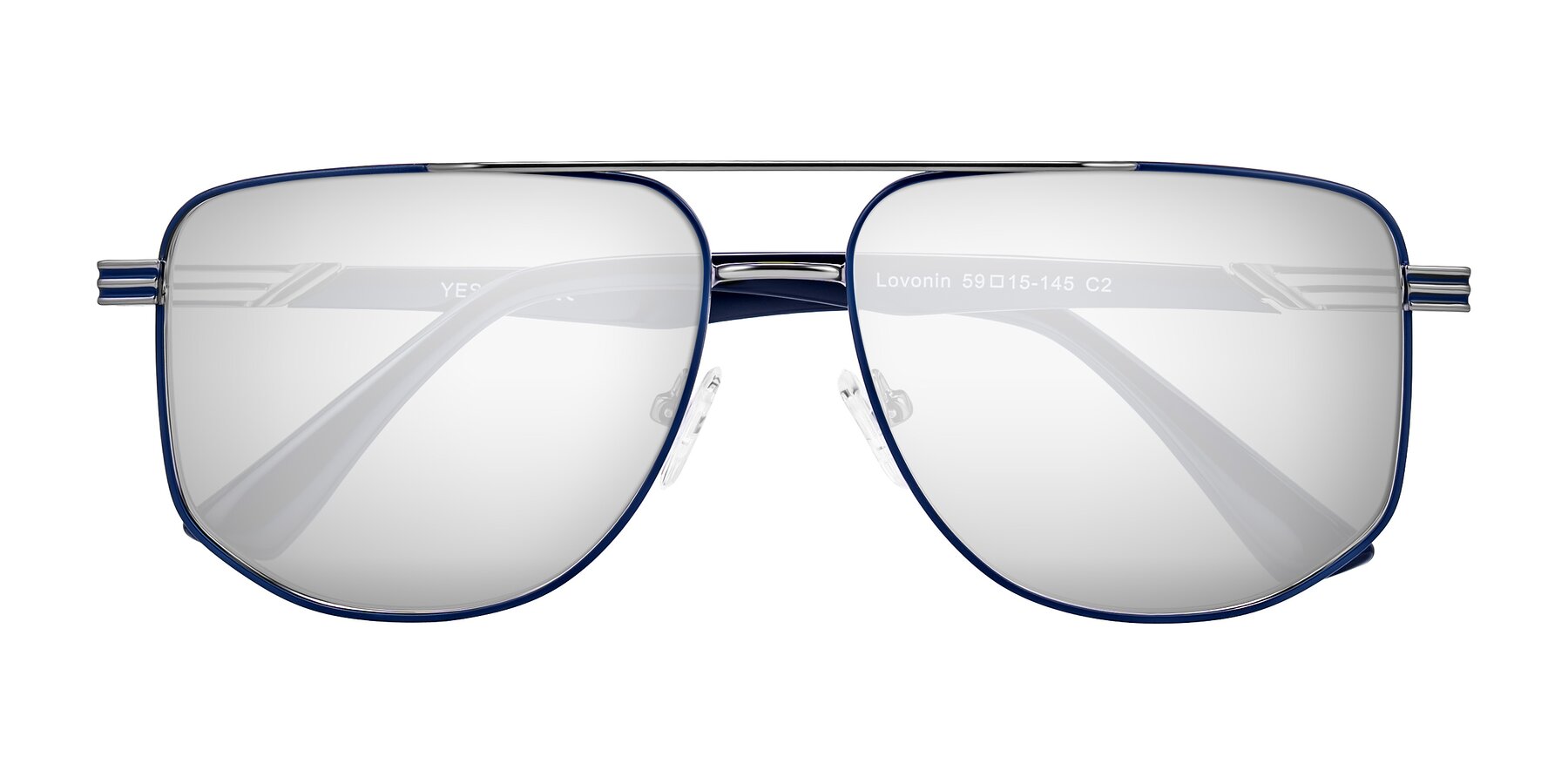 Folded Front of Lovonin in Gunmetal/Blue with Silver Mirrored Lenses
