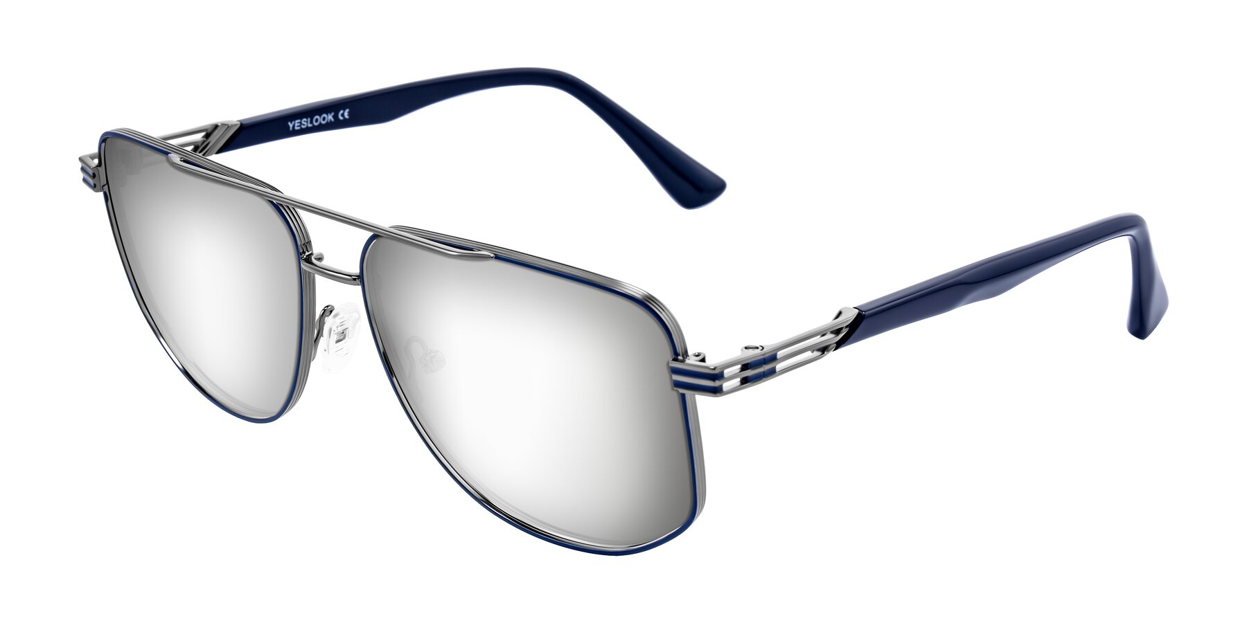 Angle of Lovonin in Gunmetal/Blue with Silver Mirrored Lenses