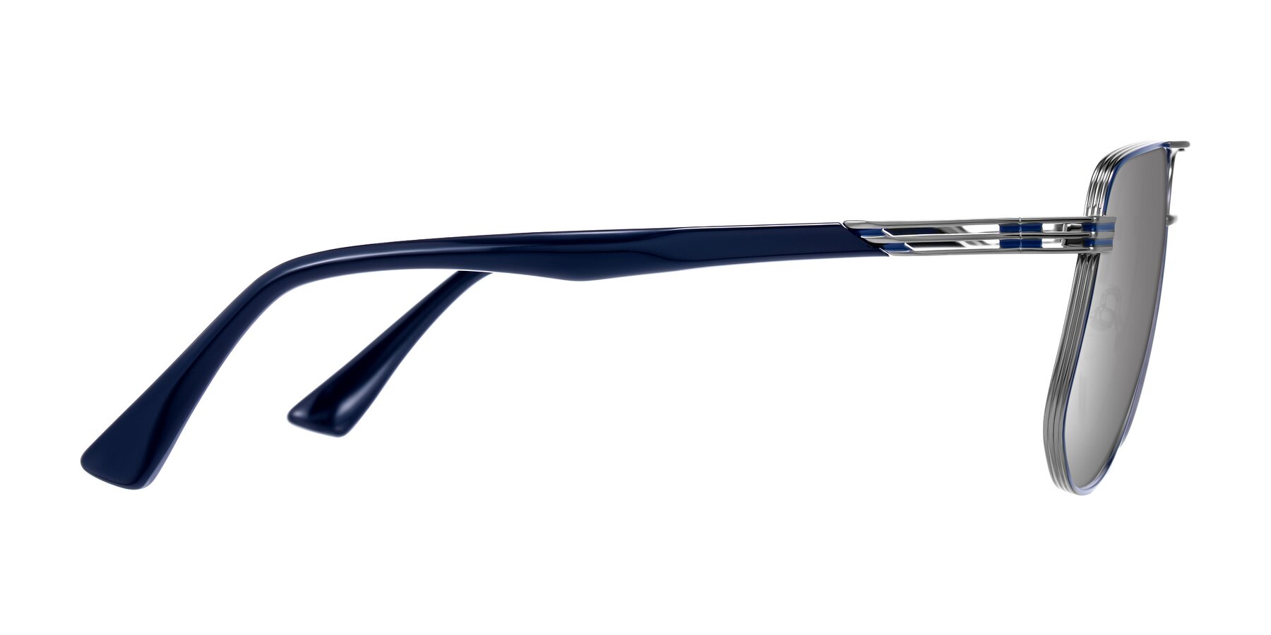 Side of Lovonin in Gunmetal/Blue with Silver Mirrored Lenses