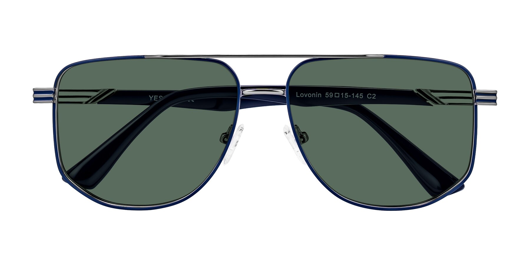 Folded Front of Lovonin in Gunmetal/Blue with Green Polarized Lenses