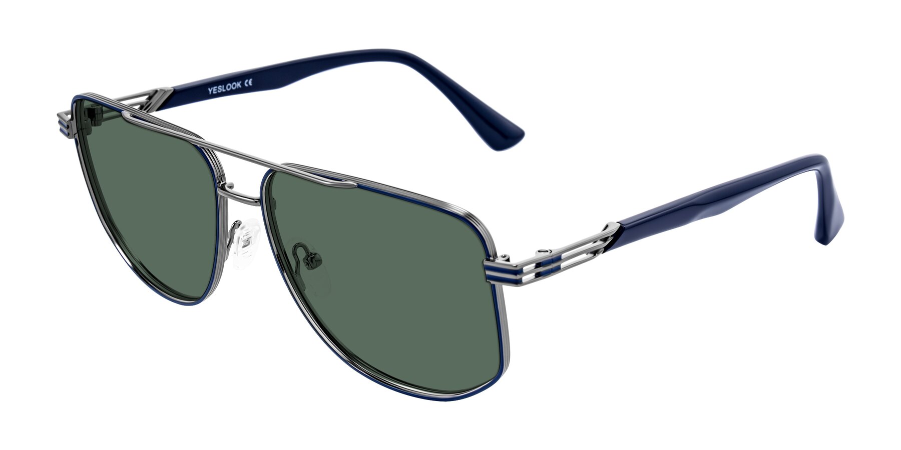 Angle of Lovonin in Gunmetal/Blue with Green Polarized Lenses