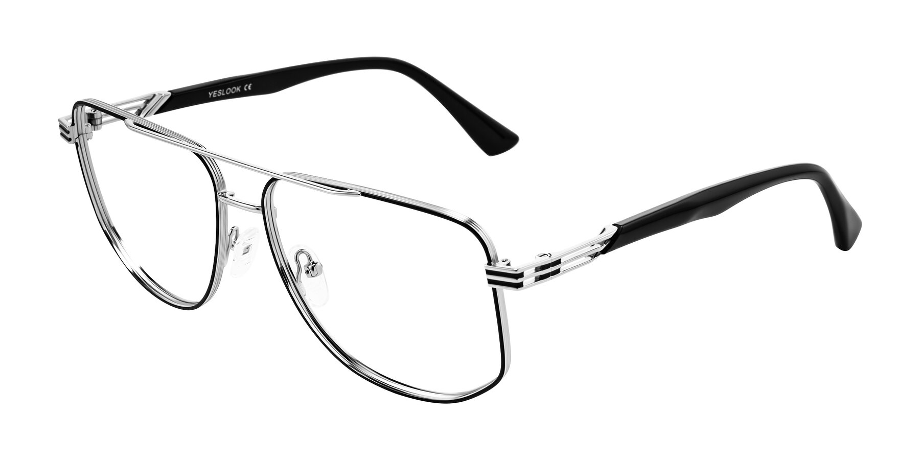 Angle of Lovonin in Chrome/Black with Clear Eyeglass Lenses