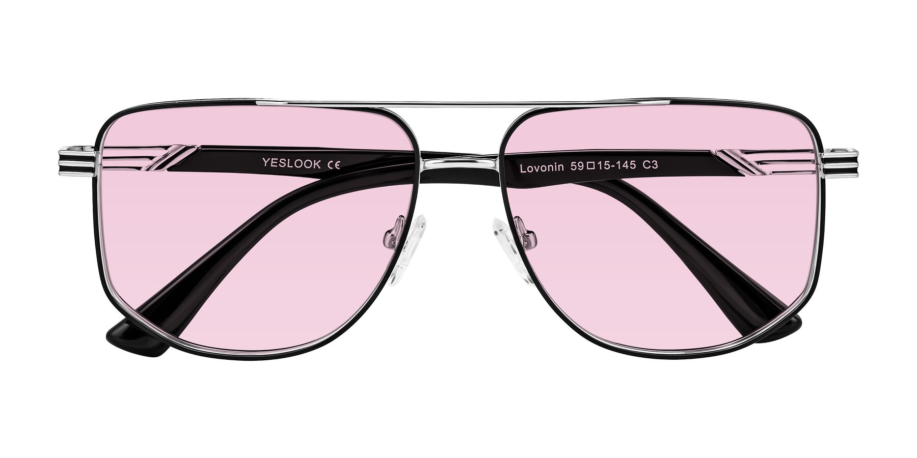 Folded Front of Lovonin in Chrome/Black with Light Pink Tinted Lenses