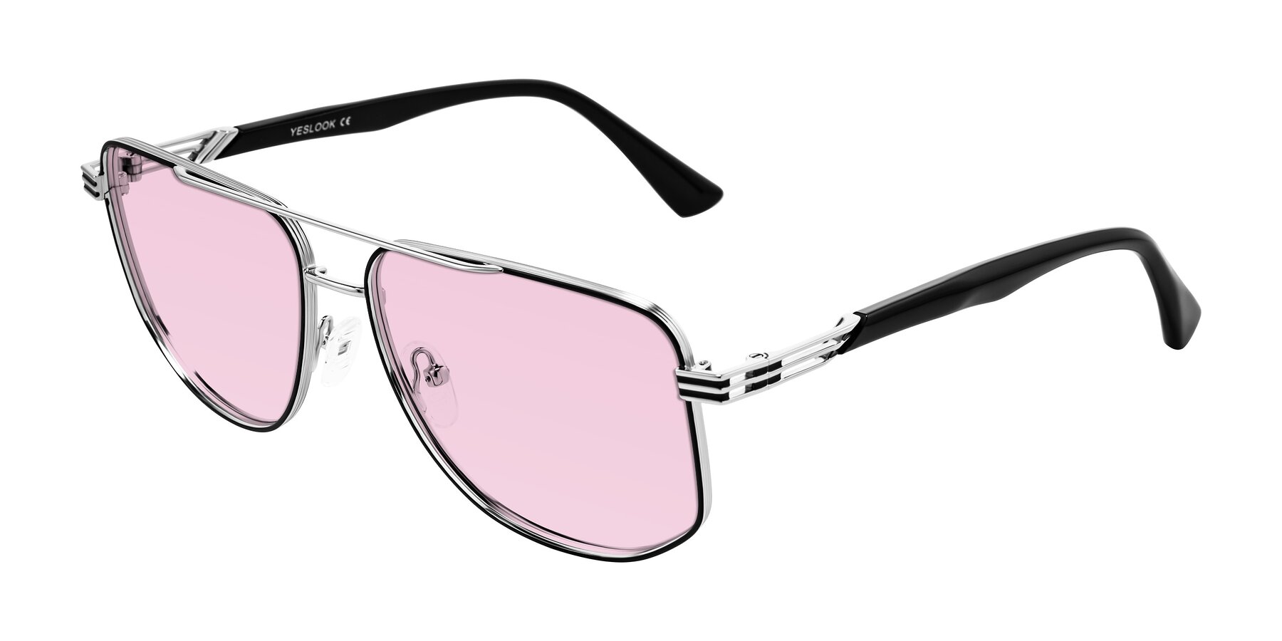 Angle of Lovonin in Chrome/Black with Light Pink Tinted Lenses