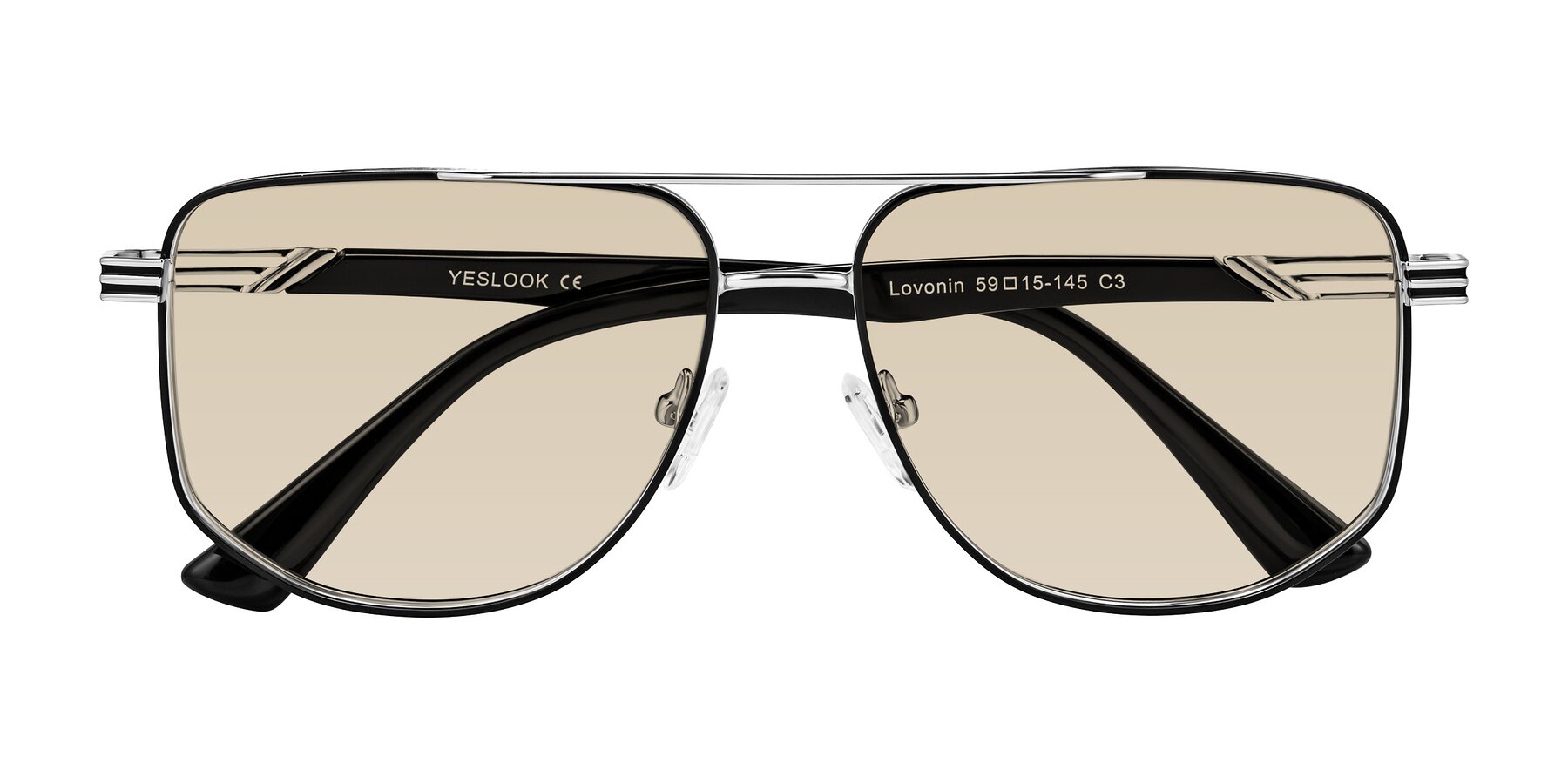 Folded Front of Lovonin in Chrome/Black with Light Brown Tinted Lenses