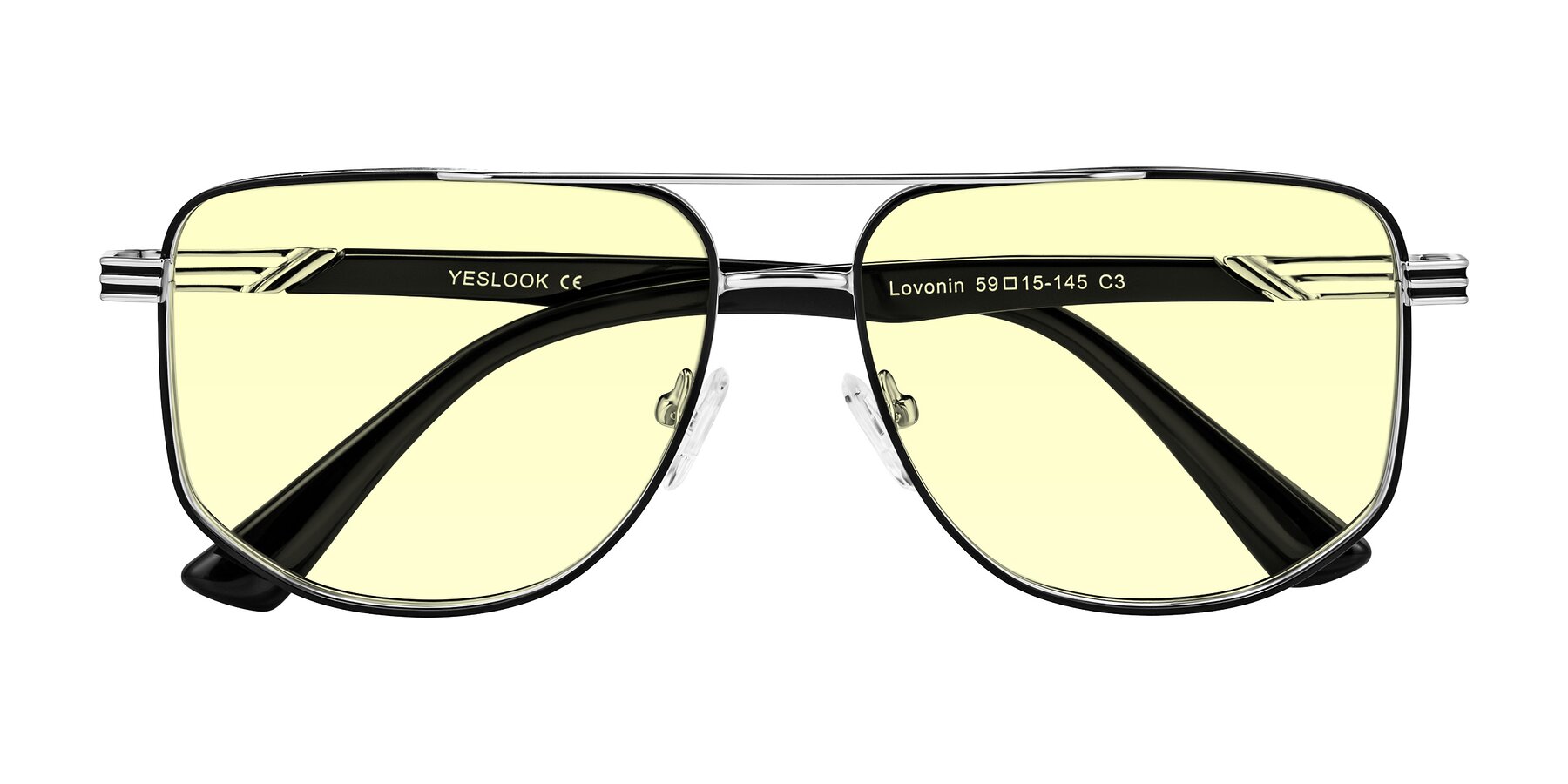 Folded Front of Lovonin in Chrome/Black with Light Yellow Tinted Lenses