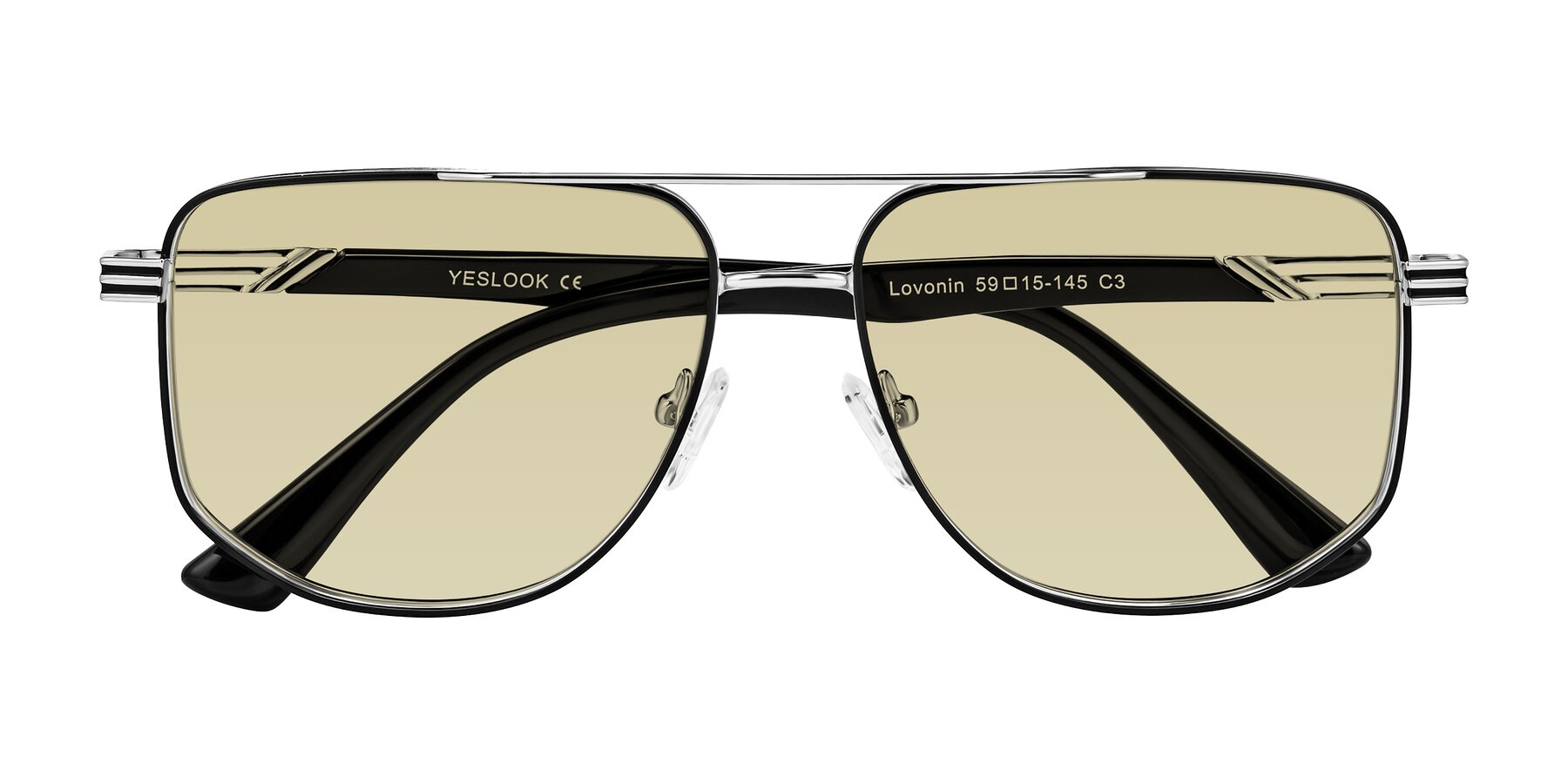 Folded Front of Lovonin in Chrome/Black with Light Champagne Tinted Lenses