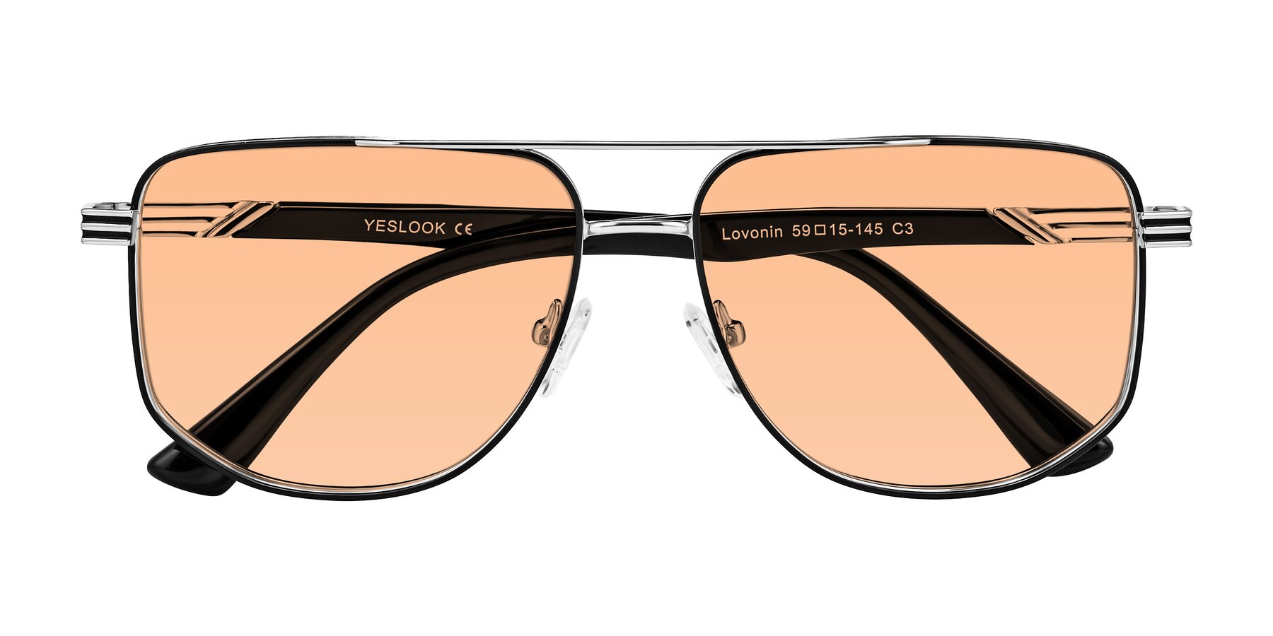 Folded Front of Lovonin in Chrome/Black with Light Orange Tinted Lenses
