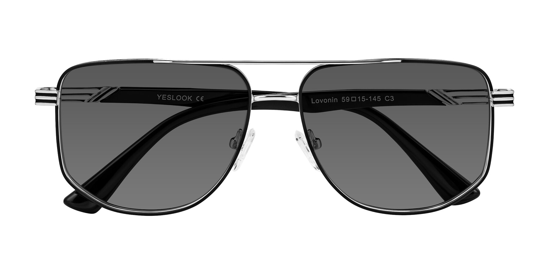 Folded Front of Lovonin in Chrome/Black with Medium Gray Tinted Lenses