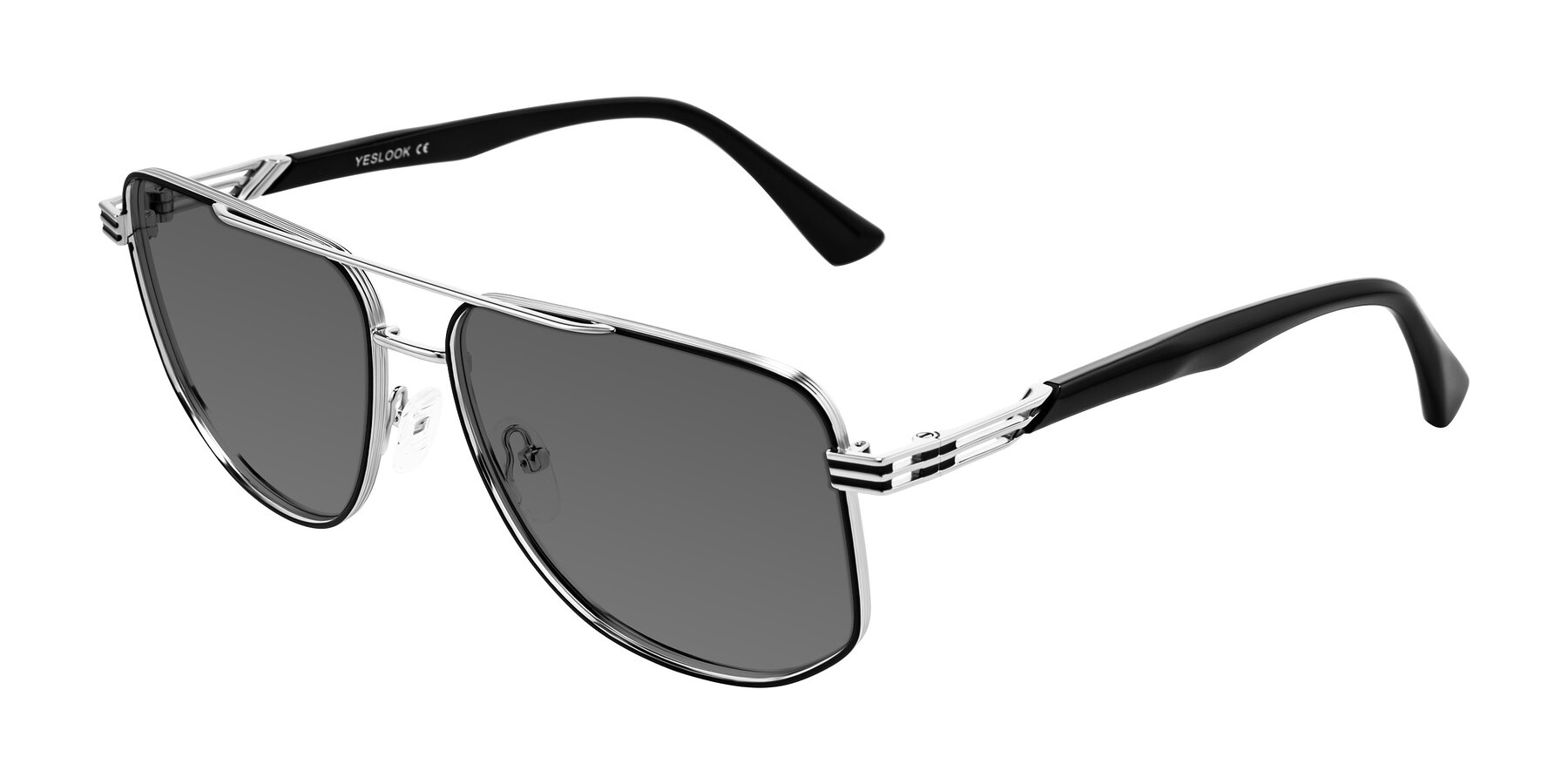 Angle of Lovonin in Chrome/Black with Medium Gray Tinted Lenses