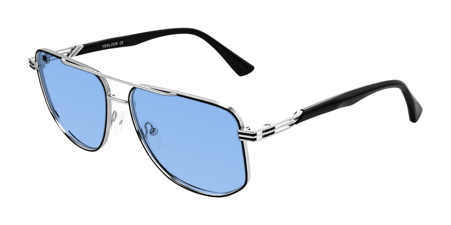 Angle of Lovonin in Chrome/Black with Medium Blue Tinted Lenses