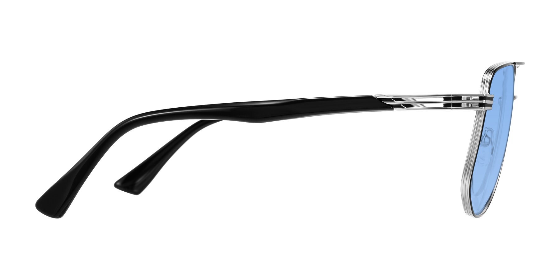 Side of Lovonin in Chrome/Black with Medium Blue Tinted Lenses