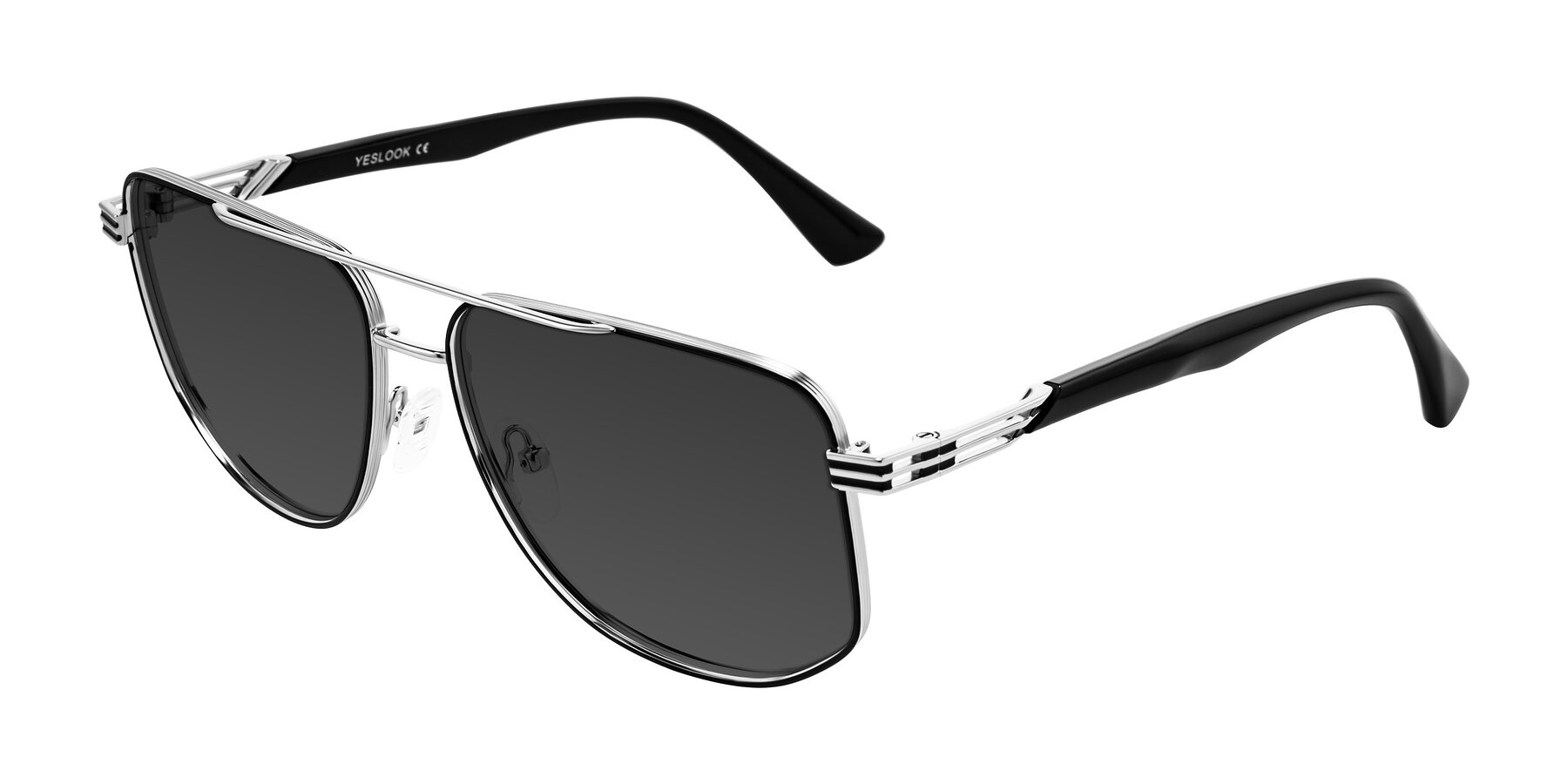 Angle of Lovonin in Chrome/Black with Gray Tinted Lenses
