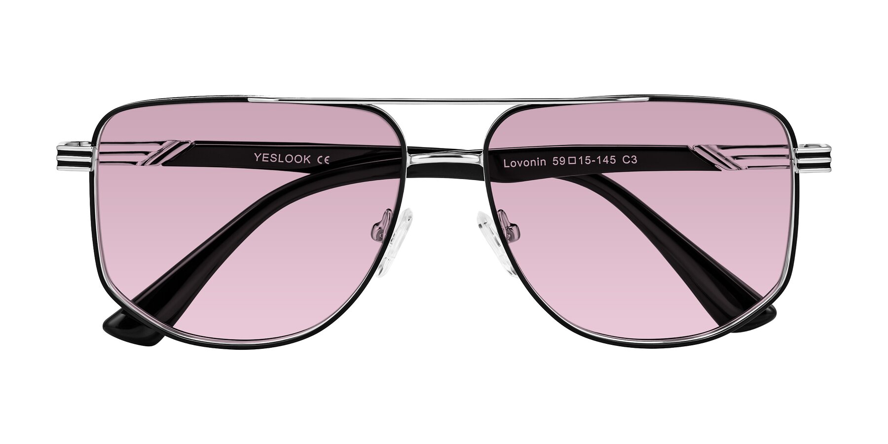 Folded Front of Lovonin in Chrome/Black with Light Wine Tinted Lenses