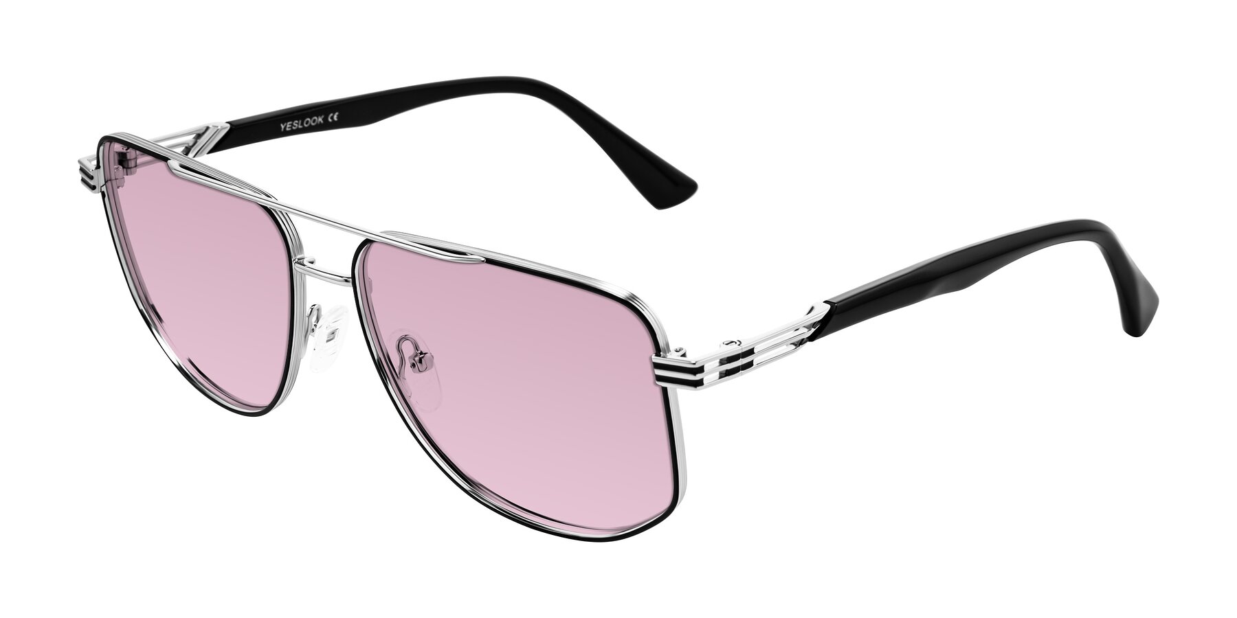 Angle of Lovonin in Chrome/Black with Light Wine Tinted Lenses
