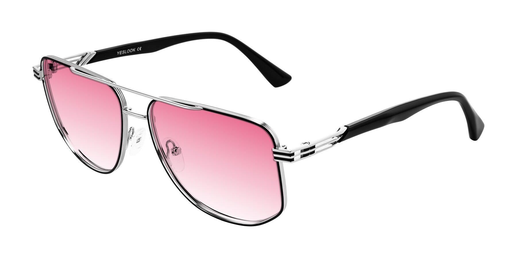 Angle of Lovonin in Chrome/Black with Pink Gradient Lenses
