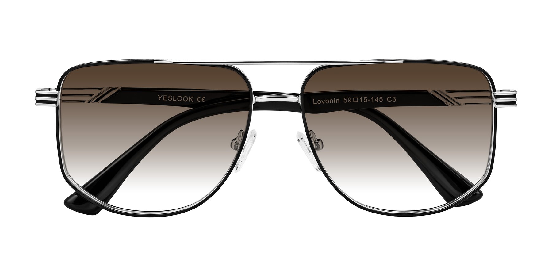Folded Front of Lovonin in Chrome/Black with Brown Gradient Lenses