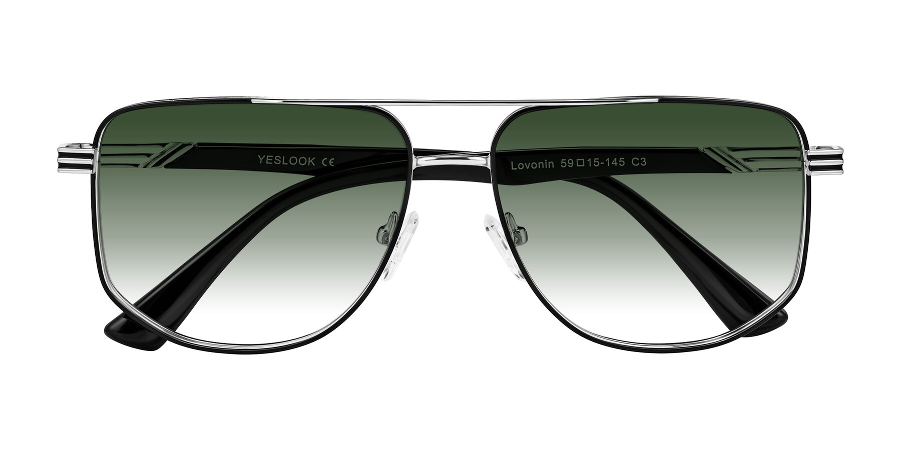 Folded Front of Lovonin in Chrome/Black with Green Gradient Lenses