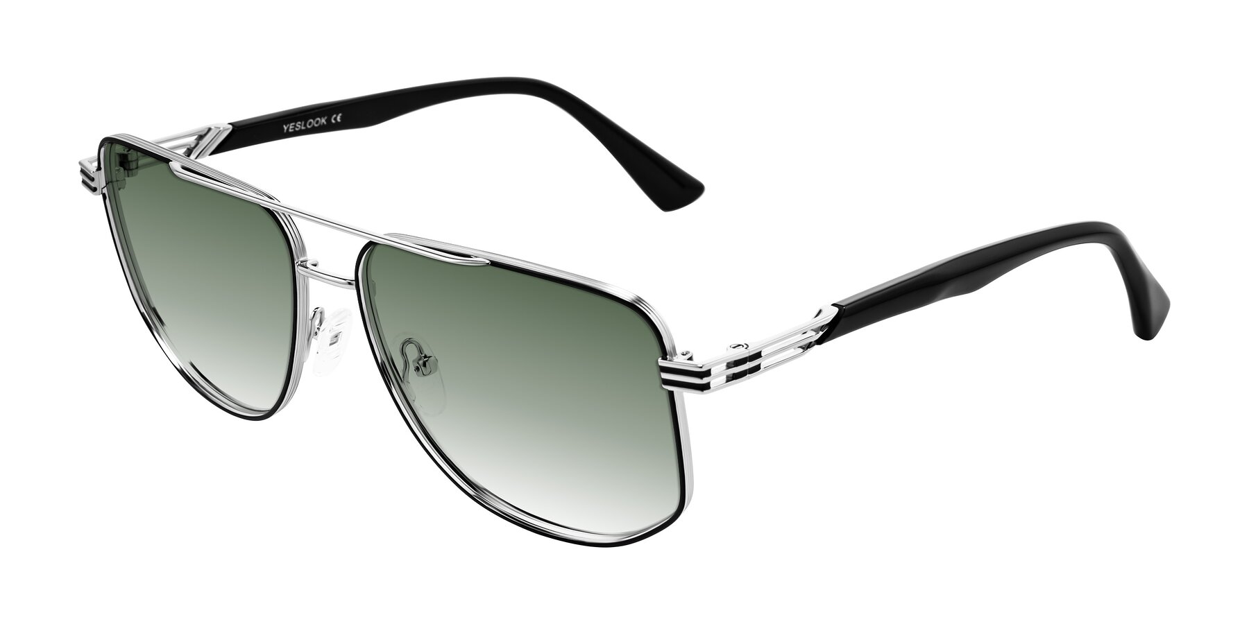 Angle of Lovonin in Chrome/Black with Green Gradient Lenses