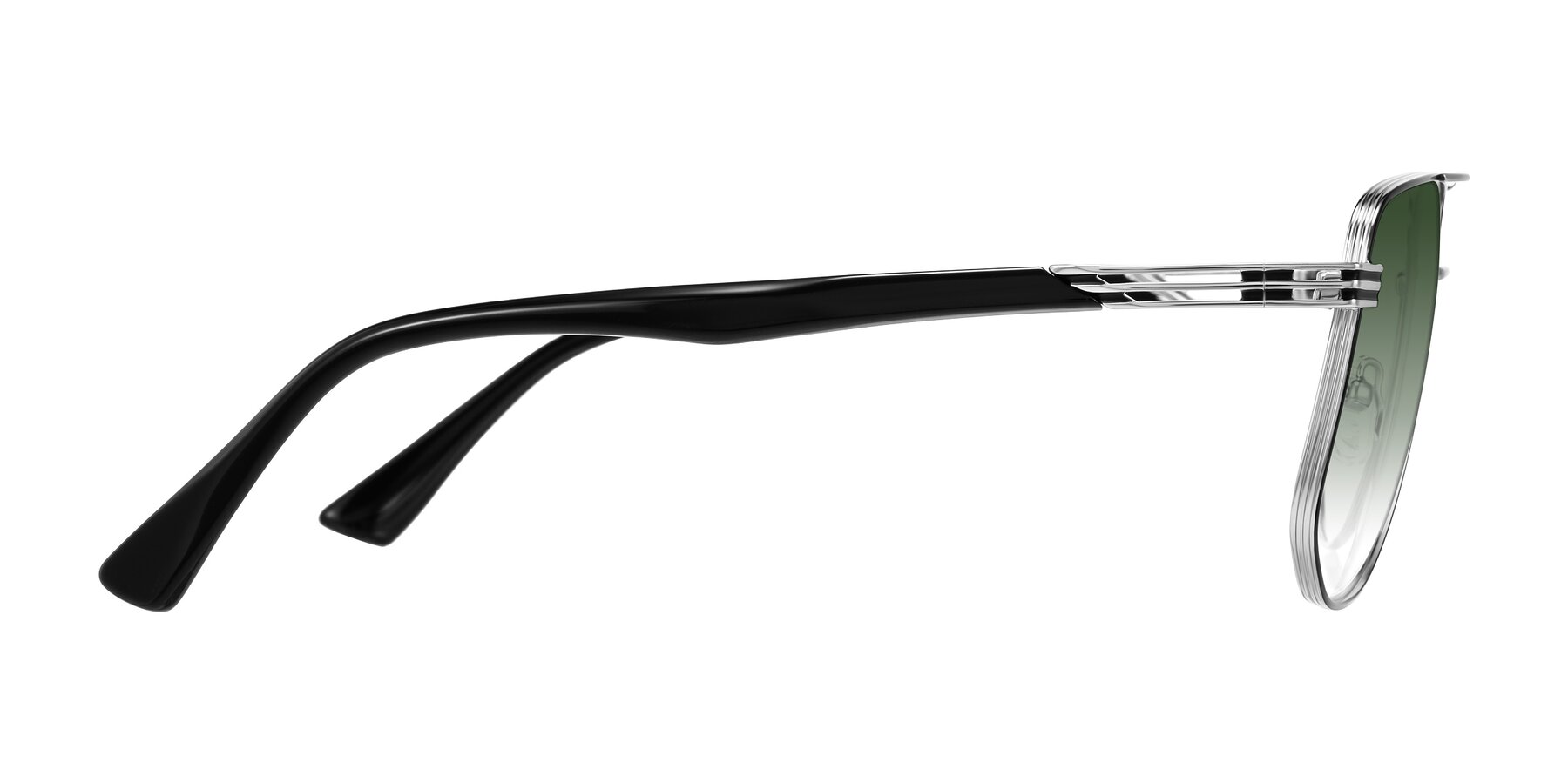 Side of Lovonin in Chrome/Black with Green Gradient Lenses