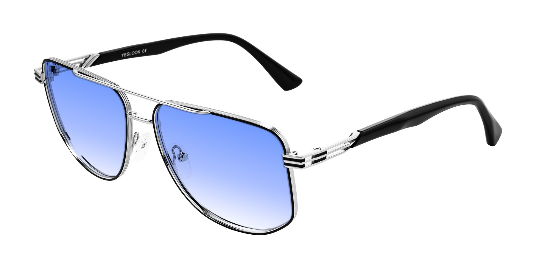 Angle of Lovonin in Chrome/Black with Blue Gradient Lenses