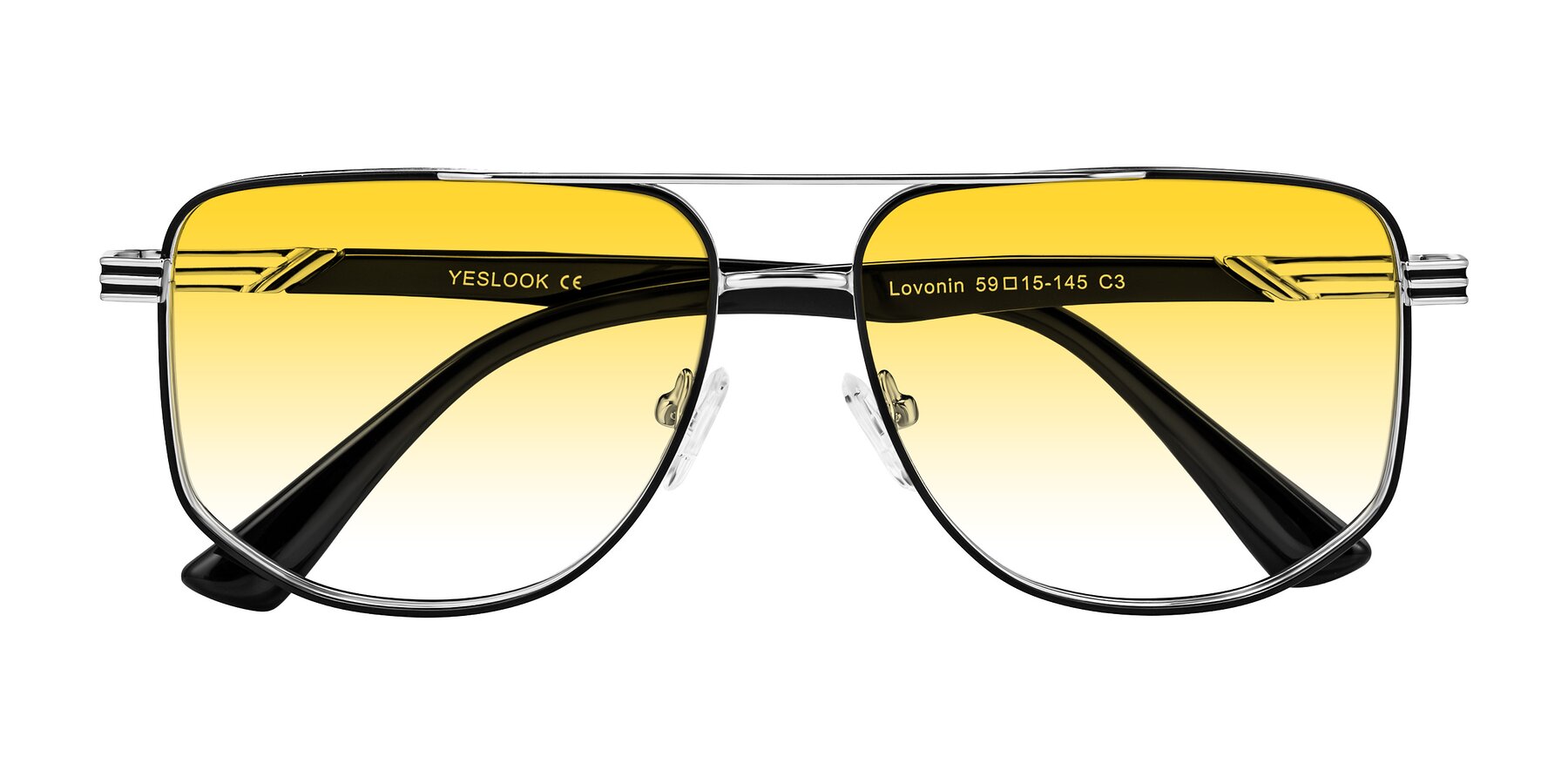 Folded Front of Lovonin in Chrome/Black with Yellow Gradient Lenses