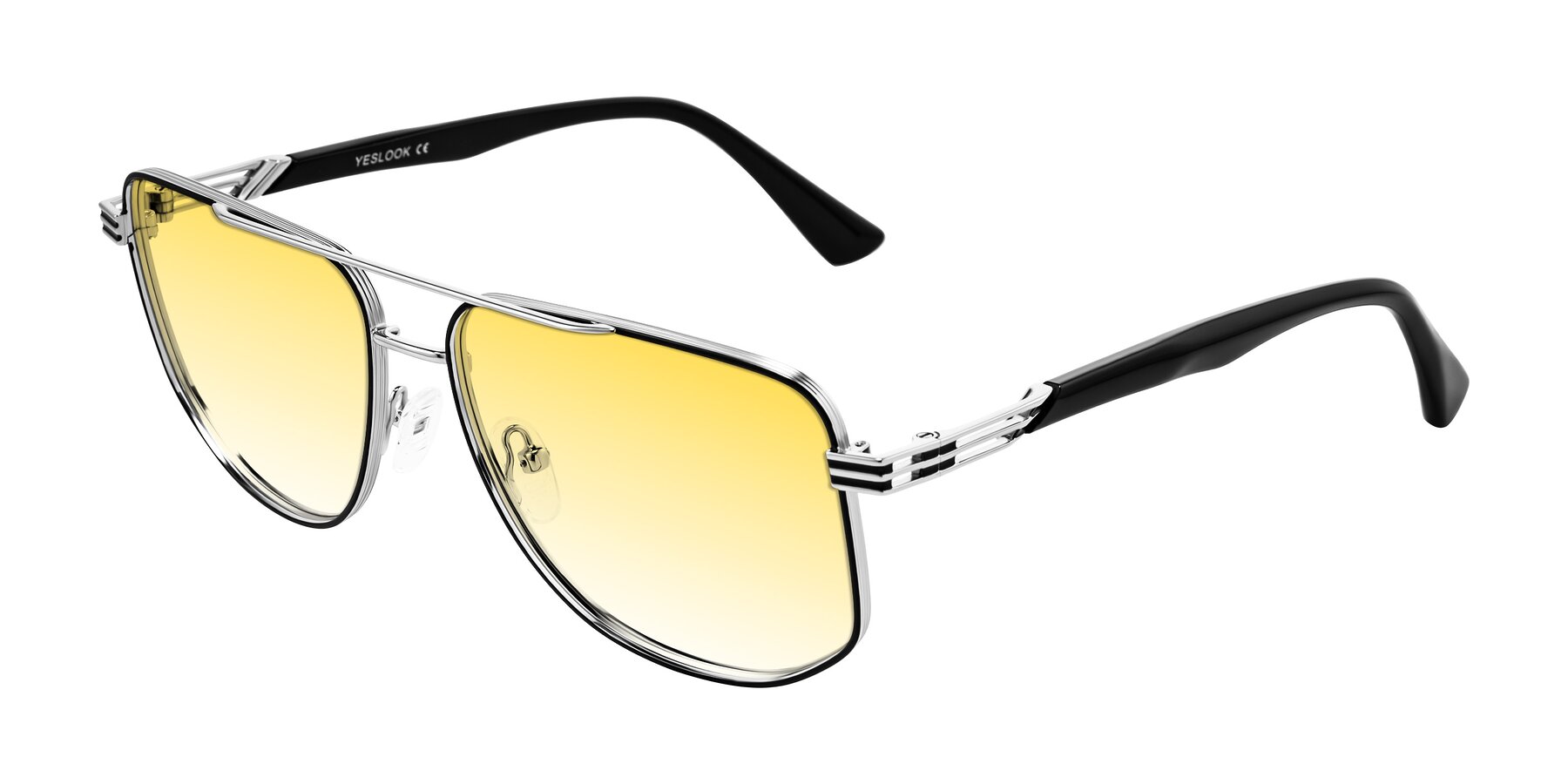 Angle of Lovonin in Chrome/Black with Yellow Gradient Lenses