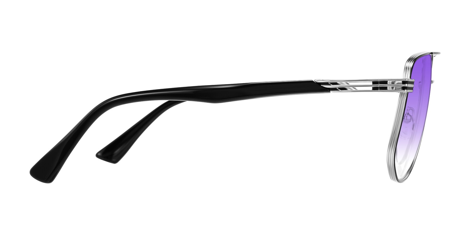 Side of Lovonin in Chrome/Black with Purple Gradient Lenses