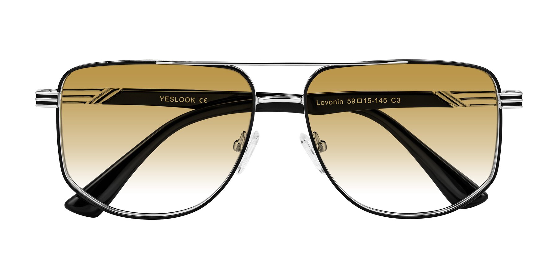 Folded Front of Lovonin in Chrome/Black with Champagne Gradient Lenses