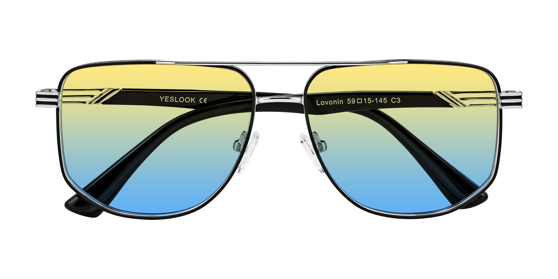 Folded Front of Lovonin in Chrome/Black with Yellow / Blue Gradient Lenses
